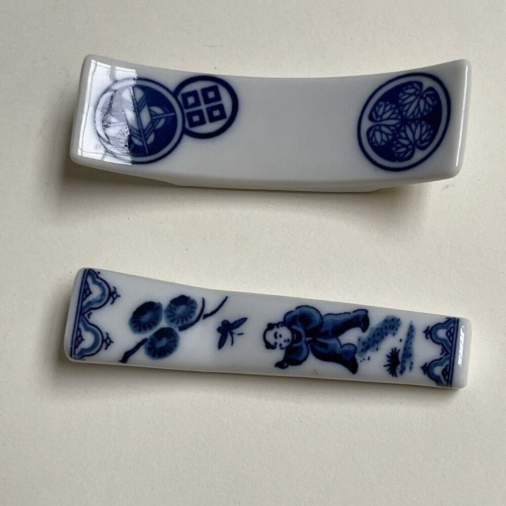 Blue Ceramic Mini‎ Figurines Chopstick Rest Blue White Decor Beach Japan